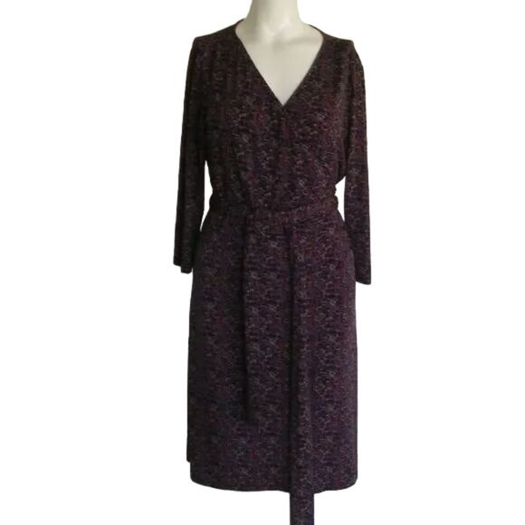 TAHARI ASL Dress, 6, True Wrap, Sequin PRINT, 3/4 sleeves, Sash Belt - Picture 10 of 13